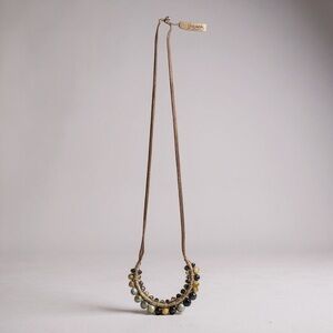 The Sak Gold Tone Beaded Statement Necklace NWT Boho Tiger Eye Recycled Metal